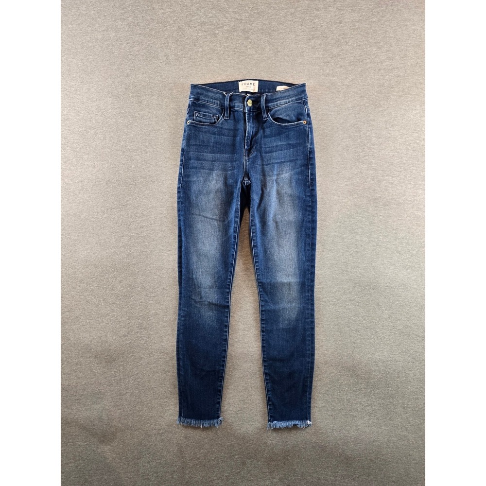 Frame Le High Flare‎ Jeans Womens Size 25 Mid Rise Blue Denim Raw Hem